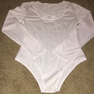 White Criss Criss chest strap leotard